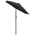 W2B VidaXL Garden Parasol Medium Black and Dark Grey Aluminum & Polyester Patio Umbrella with Base for Courtyard Use