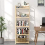 Modern 5-Tier Bamboo Bookcase Display Unit Tall Bookshelf for Home Office Living Room Industrial FCJ Corner Storage Rack