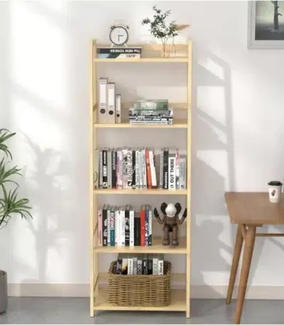 Modern 5-Tier Bamboo Bookcase Display Unit Tall Bookshelf for Home Office Living Room Industrial FCJ Corner Storage Rack