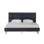 Goldoma Upholstered King Bed Frame with Button Tufted Headboard, Gray and Brown Wood – styled in a modern Living setting