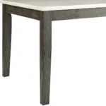 64 inch white gray marble dining table with solid wood base in modern farmhouse style