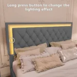 Queen bed frame with charging ports featuring an adjustable velvet wingback headboard in a modern bedroom
