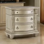 Goldoma modern nightstand with genuine marble top and three silver drawers in bedroom