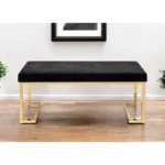 Goldoma 40-inch faux fur bench with black seat and champagne metal frame in entryway