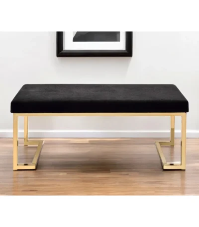 Goldoma 40-inch faux fur bench with black seat and champagne metal frame in entryway