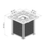 28-inch propane fire pit table with black steel square design on patio