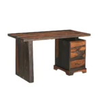HMS 54" Brown Live Edge Solid Wood Writing Desk with Three Drawers Modern Simple Design for Bedroom Office or School Use
