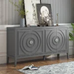 Modern Sideboard Door with Circular Groove Design Wood Door Handle for Living Room Dining Room - Image 2