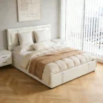 Queen Bed Frame with Adjustable LED Headboard | Faux Leather Upholstered Platform Bed – side view