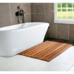 HMS 20" Premium Anti-Slip Teak Shower Bath Mat Modern TPR Design for Home Bathrooms and Hotels – close-up detail