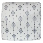Goldoma 18" Natural and Navy Blue Cotton Medallion Pouf Ottoman, Footstool and Extra Seat – close-up detail