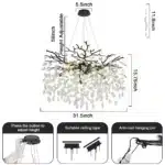 Modern Crystal Chandelier, Round Tree Branches Chandelier 8-Light Chandelier for Living Room Bedroom Bathroom Kitchen Foyer