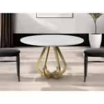 48 inch white and gold round marble pedestal dining table - Goldoma