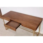 Modern Wooden Writing Desk with Metal Legs Walnut Brown Finish Storage Eco-Friendly & Durable for Home Office and Living