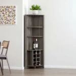 HMS 71 Dark Brown Wood Industrial Luxury Corner Bar Cabinet Mirrored Wine Display Cabinet with Glass for Home Furniture