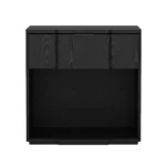 Modern black wood nightstand with drawer and open shelf for bedroom storage
