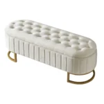 Goldoma velvet storage ottoman with button tufted design and sturdy metal legs in living room