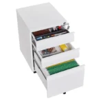 Office Storage Filing Cabinet with 3 Drawers File Cabinet with Lock Steel Movable Pedestal Cabinet with Wheels - Image 2