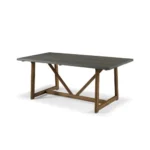 Modern farmhouse solid wood V-frame trestle dining table in grey and brown finish