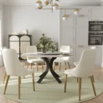 Goldoma luxury rotating dining table with sintered stone marble top and metal legs in a modern dining room