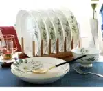 Bone China Plate Set for Household, Ceramic Dinner, Vegetable Dishes, Round Deep Plate, European Pastoral Tableware, 8 inch