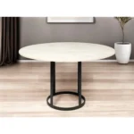 48 inch white and black round marble pedestal dining table with metal base