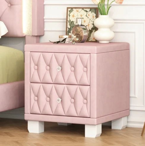 H3de3fc01663641f39f52bbc5015c9268q.webp Modern solid wood nightstand with two drawers in a minimalist bedroom setting