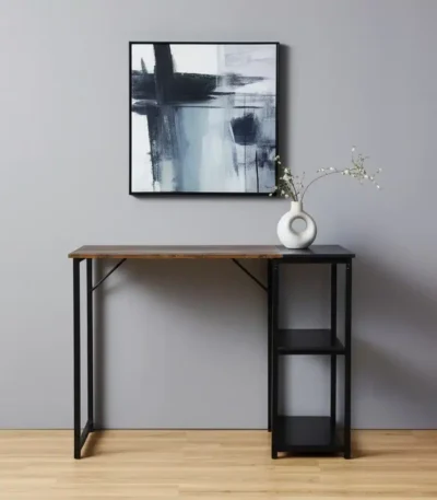 HMS 39" Brown and Black Wood and Metal H-Shape Computer Desk Stylish Office Desk