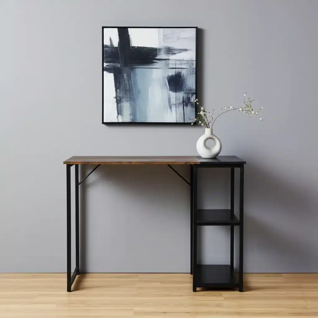 HMS 39" Brown and Black Wood and Metal H-Shape Computer Desk Stylish Office Desk HMS 39" Brown and Black Wood and Metal H-Shape Computer Desk Stylish Office Desk