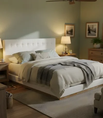 Goldoma adjustable king platform bed with tufted upholstered headboard in modern style