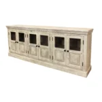 HMS 93 Midcentury Modern Sideboard White Distressed Mango Wood with Six Glass Doors for Home Bar Furniture - Image 3