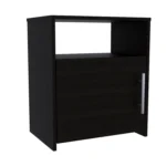 Egeo 5-Drawer Dresser and Omaha Nightstand – Black & Light Oak Bedroom Storage Set – styled in a modern Living setting