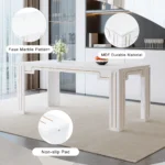 Modern white MDF dining table with grooved legs in a bright dining room setting