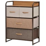 Chester 4-bin fabric storage dresser with steel frame and MDF top, featuring multicolored bins