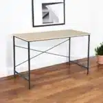 HMS 48" Modern Wood Metal Computer Desk Simple Storage Gaming Desk for Bedroom School Brown Black Surface Material-Aluminum