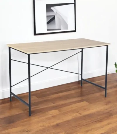 HMS 48" Modern Wood Metal Computer Desk Simple Storage Gaming Desk for Bedroom School Brown Black Surface Material-Aluminum