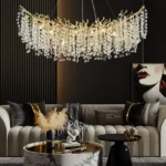 Modern crystal chandelier illuminating a dining room with tree branch design