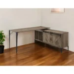 HMS 65 Wood Metal Convertible L-Shape Writing Desk Brown Black Extendable Office/Bedroom Computer Table Home Office Friendly