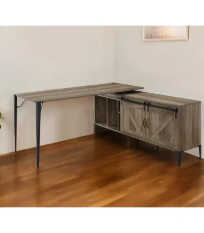 HMS 65 Wood Metal Convertible L-Shape Writing Desk Brown Black Extendable Office/Bedroom Computer Table Home Office Friendly