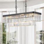 US Stock Free Shipping Living Dining Room 11-Light Rectangle Crystal Pendant Light Matte Black Modern Chandelier