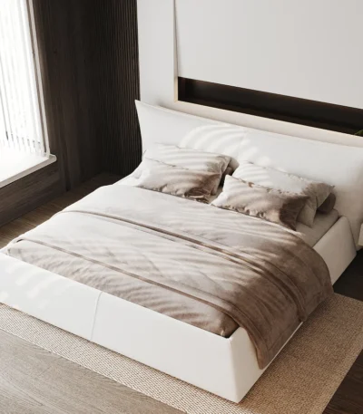 Goldoma adjustable king platform bed with velvet headboard and wood frame