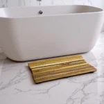HMS 31" Brown Teak Slat Non-Slip Bath Mat Anti-Slip Shower Rug with Children's Design for Bathroom Floor