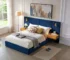 Queen Size Modern Adjustable Velvet Bed Frame with Vertical Channel Tufted Wingback Headboard and Upholstered Platform Bed