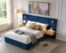 Queen Size Modern Adjustable Velvet Bed Frame with Vertical Channel Tufted Wingback Headboard and Upholstered Platform Bed
