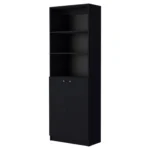 HMS 71 Black Five-Tier Oak Bookshelf with Two Doors Minimalist Design for Home Office Workshop or Living Room – side view