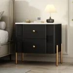 Modern wooden bedside table with two drawers in a bedroom setting - Goldoma nightstand