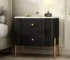 Modern 2 drawer nightstand in bedroom with lamp and decor