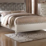Silver faux leather tufted California king headboard with diamond tufting and adjustable height from Goldoma