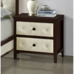 Cherry espresso 2-drawer tufted linen nightstand modern bedroom furniture