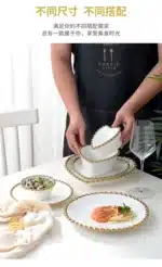 1pcs Ceramic Large Rice Bowl Heart-shaped Tableware Nordic Phnom Penh White Round Salad Plate Steak Dish Dinnerware Dinner